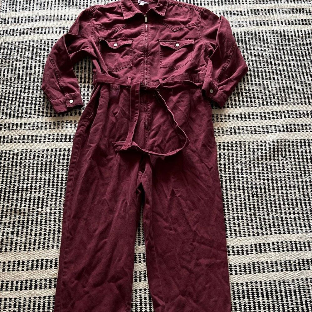 Future collective Size large Burgundy Denim jumpsuit Long sleeve